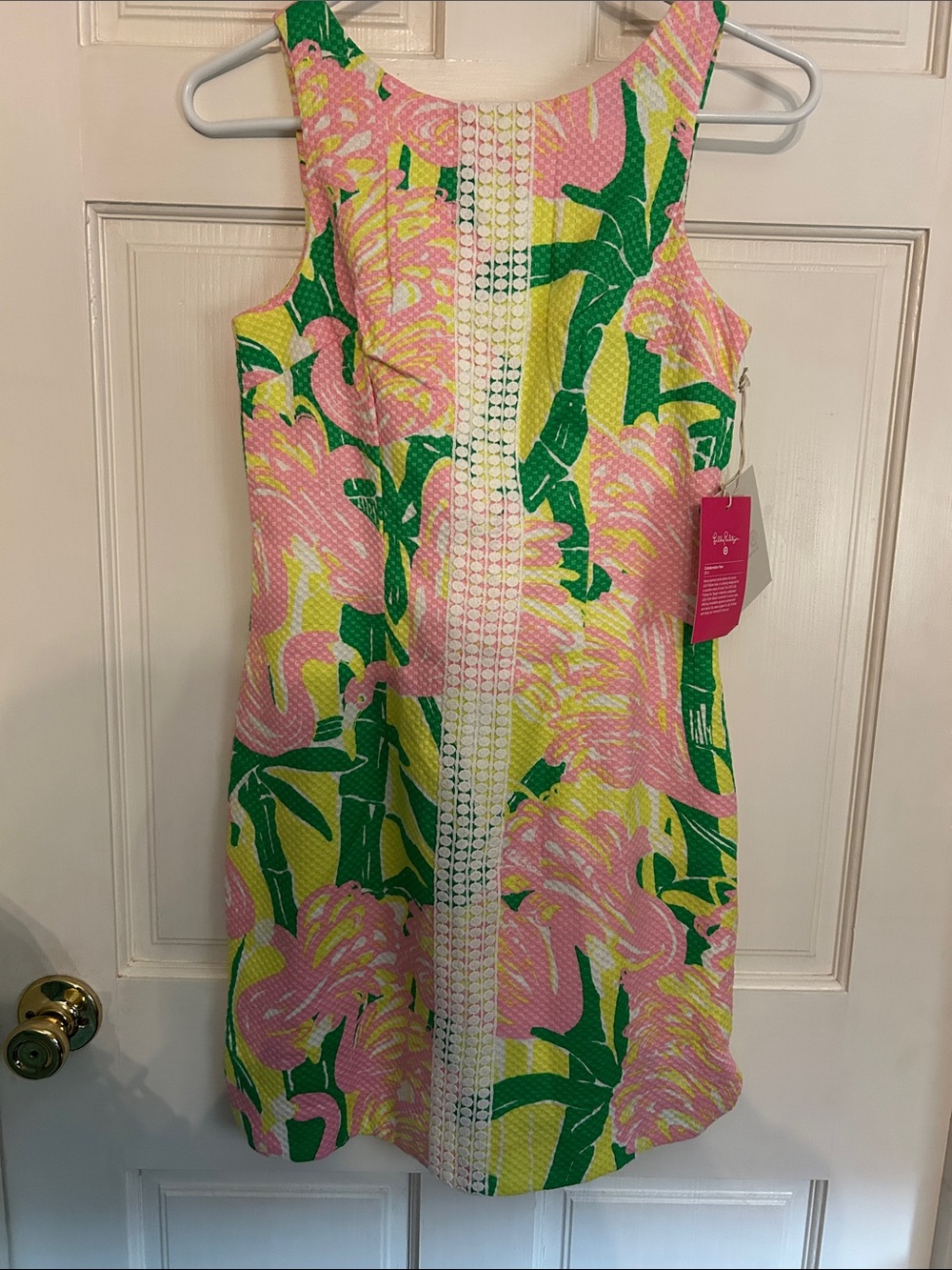 Lilly Pulitzer Pink Flamingos  Green Yellow Floral   Size 2. NWT